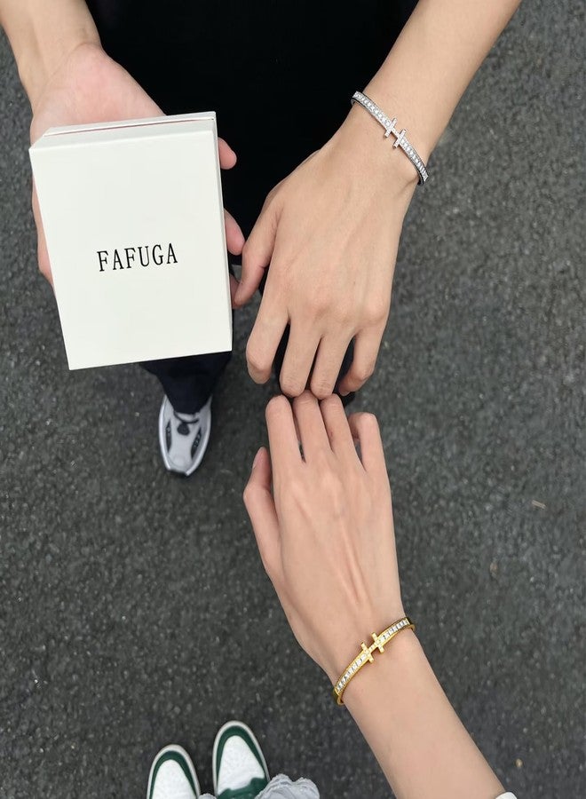 FAFUGA 18 K Gold Plated Zircon Bangle Bracelet Stack Love Jewelry Set for Women Gift with Box (style1) - Image 4